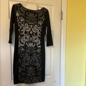 New York & Company Black and Silver Sheath Cocktail Dress